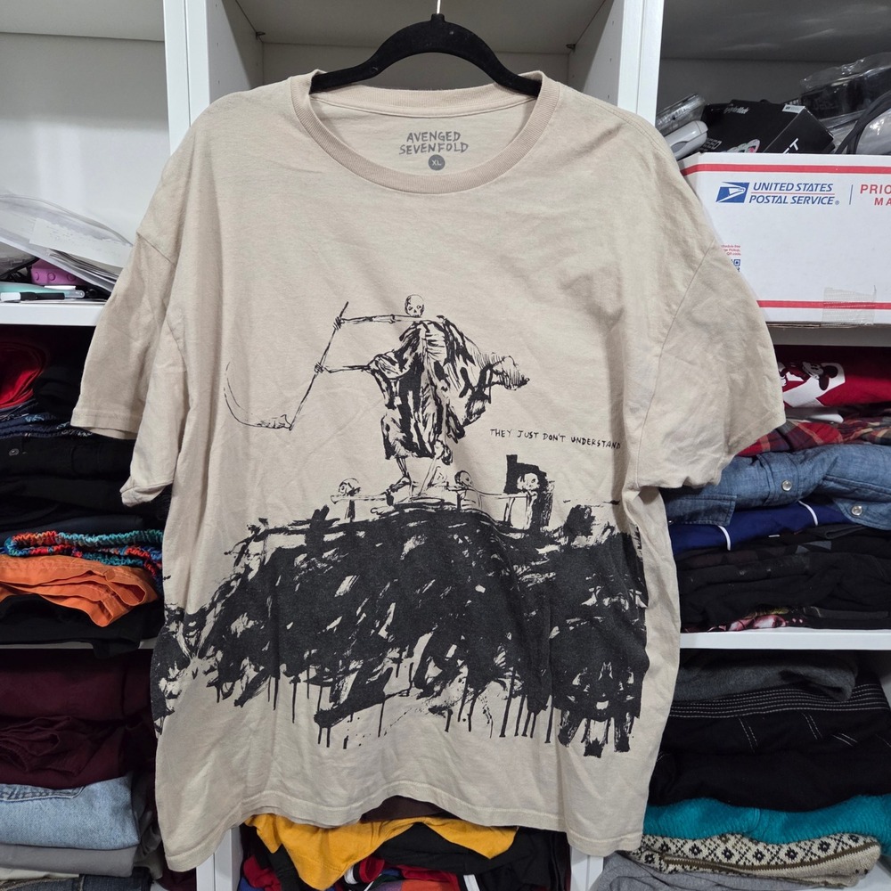Avenged Sevenfold North American Tour 2024 Graphic T-Shirt Tan XL Reaper Mens